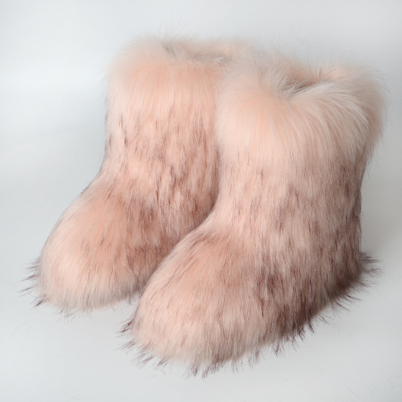 Women Faux Fur Furry Fuzzy Snow Boots Fluffy Winter Mid-Calf Boots