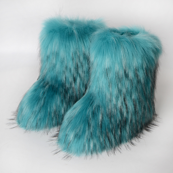 Women Faux Fur Fuzzy Snow Boots Fluffy Comfortable Winter Mid-Calf Boots