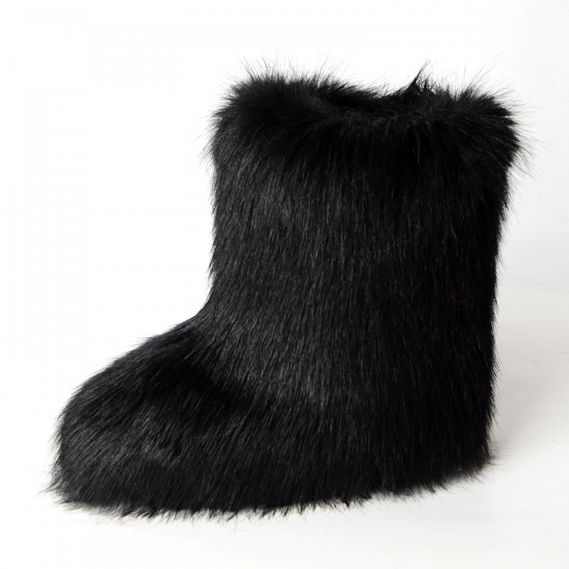 Women Faux Fur Fuzzy Snow Boots Fluffy Comfortable Winter Mid-Calf Boots