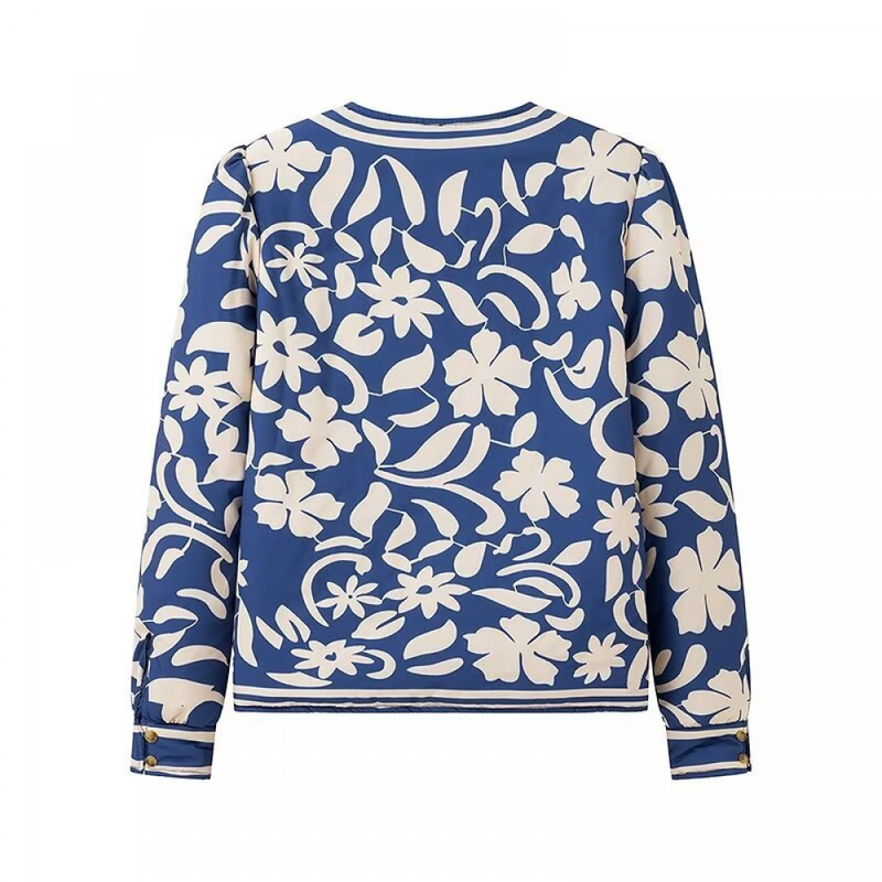 Women Floral Quilted Jacket Short Front Open Print Lightweight Coat