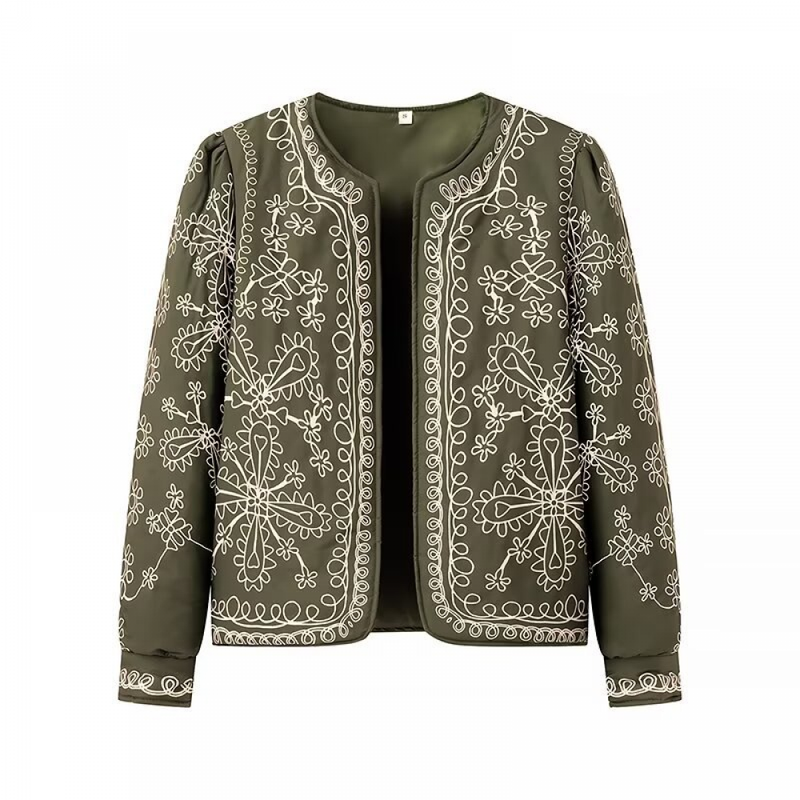 Women Floral Quilted Jacket Short Front Open Print Lightweight Coat