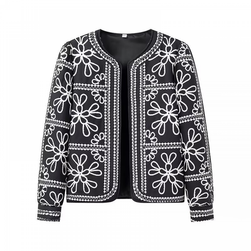 Women Floral Quilted Jacket Short Front Open Print Lightweight Coat