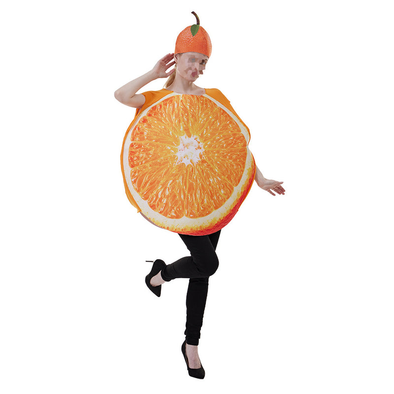 Women Fruit Orange Slice Funny Food Cosplay Costume Vest Hat