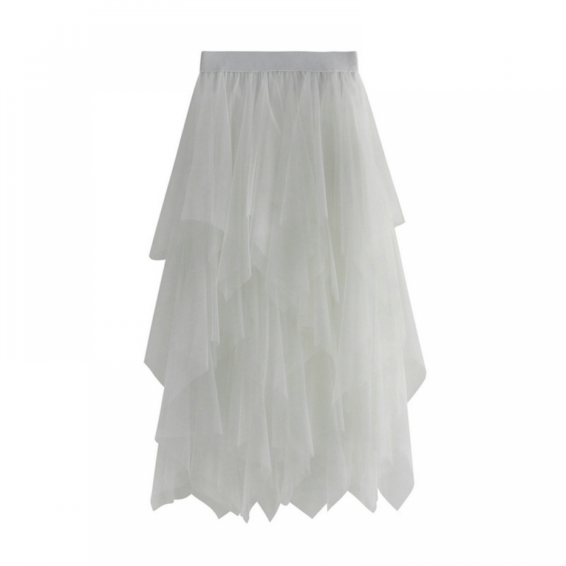 Women High Low Layered Puffy Fairy Midi Length Irregular Tutu Skirt