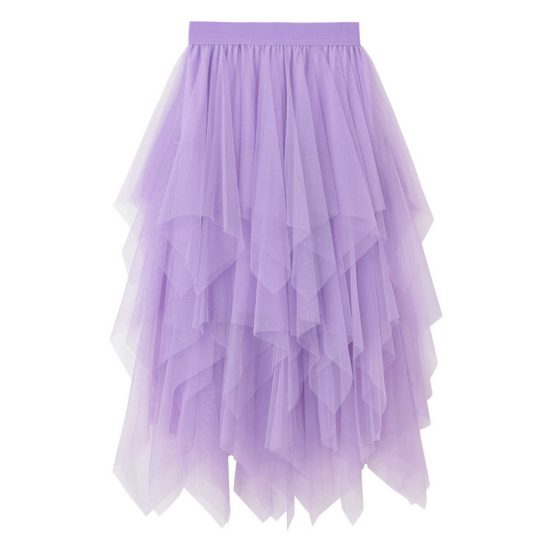 Women High Low Layered Puffy Fairy Midi Length Irregular Tutu Skirt