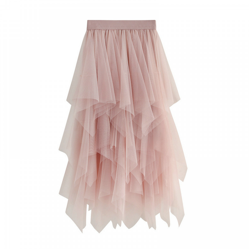 Women High Low Layered Puffy Fairy Midi Length Irregular Tutu Skirt