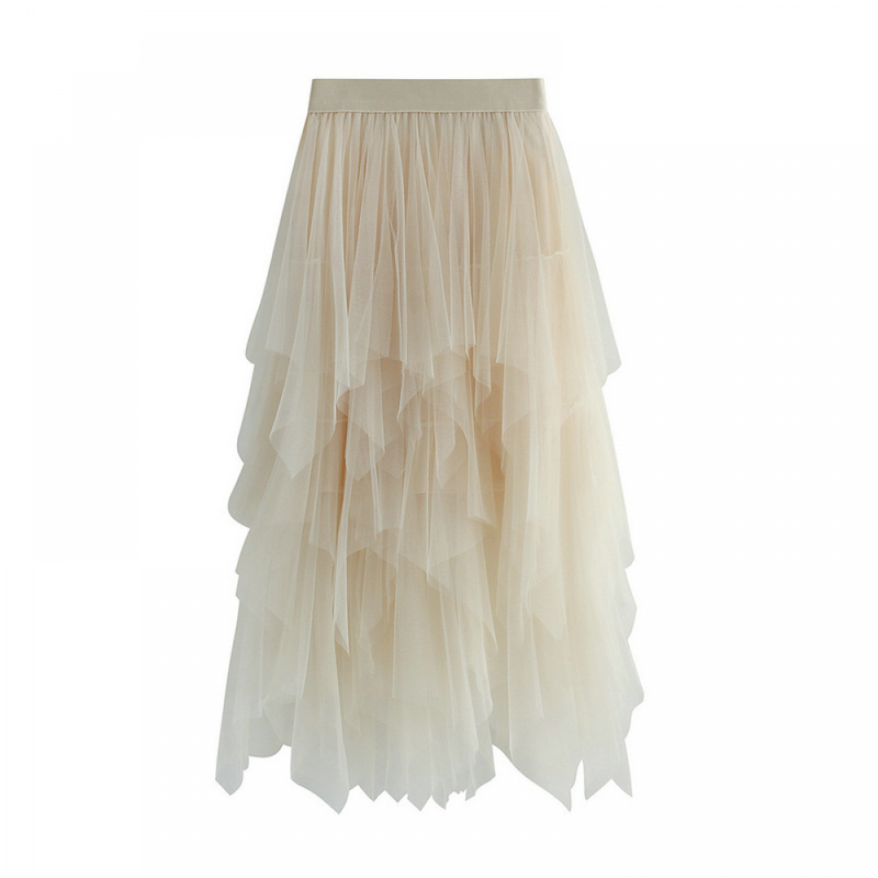 Women High Low Layered Puffy Fairy Midi Length Irregular Tutu Skirt