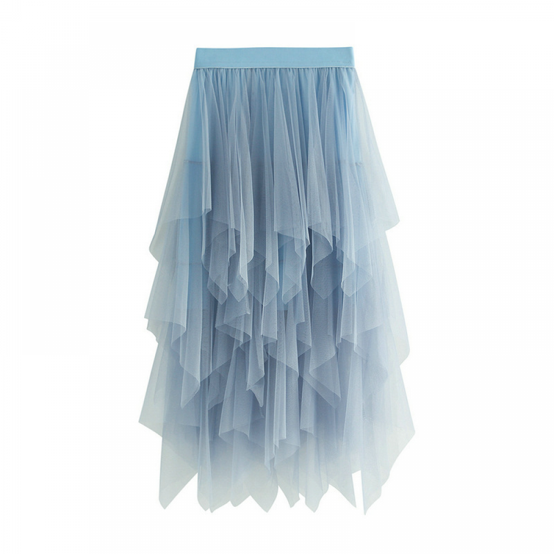 Women High Low Layered Puffy Fairy Midi Length Irregular Tutu Skirt