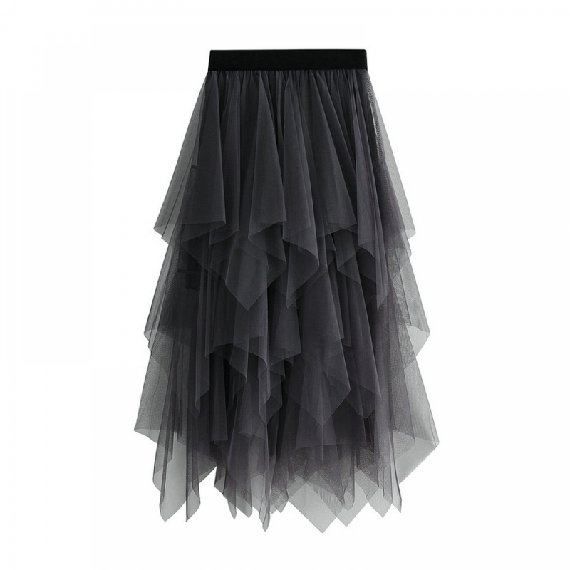 Women High Low Layered Puffy Fairy Midi Length Irregular Tutu Skirt