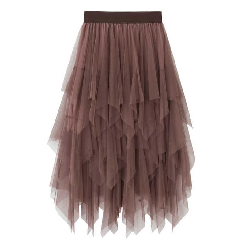 Women High Low Layered Puffy Fairy Midi Length Irregular Tutu Skirt