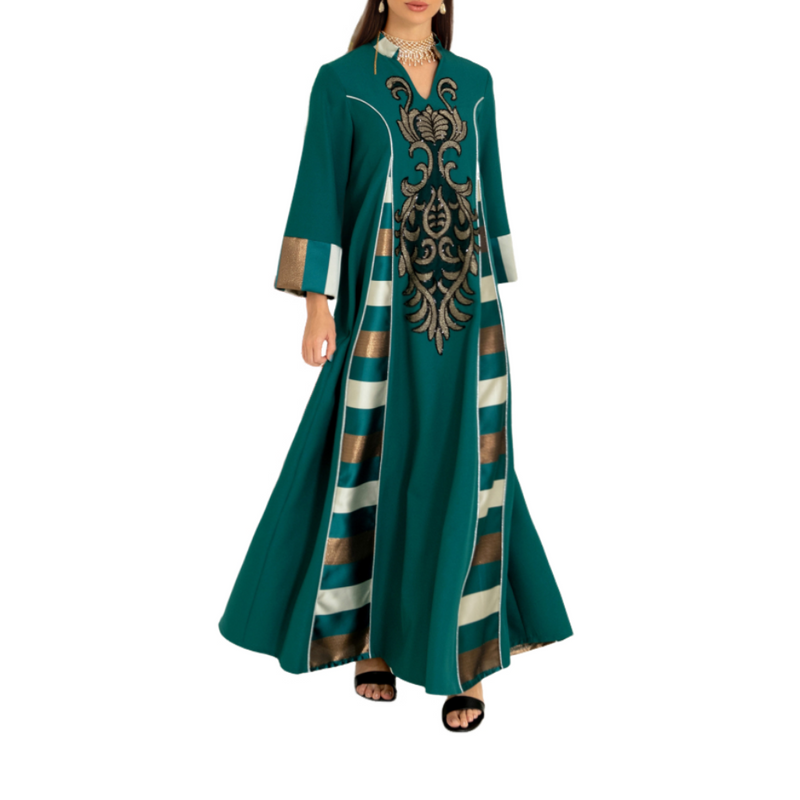 Women Islamic Dubai Robe Muslim Embroidery Applique Maxi Kaftan Dress