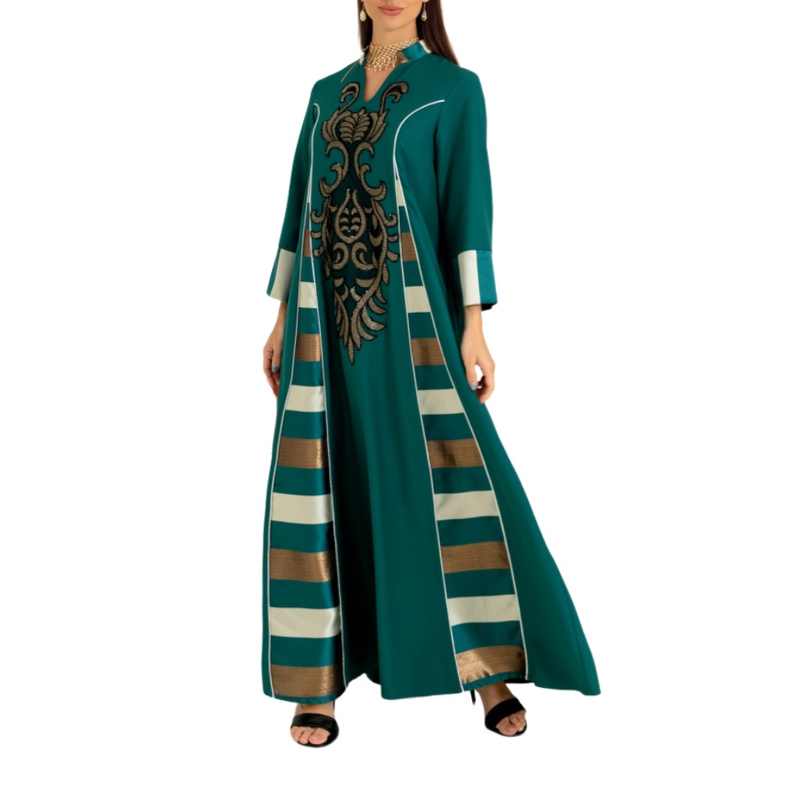 Women Islamic Dubai Robe Muslim Embroidery Applique Maxi Kaftan Dress