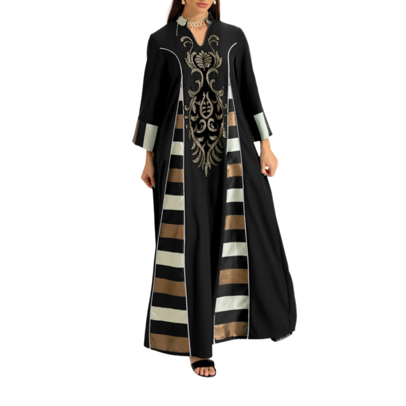 Women Islamic Dubai Robe Muslim Embroidery Applique Maxi Kaftan Dress