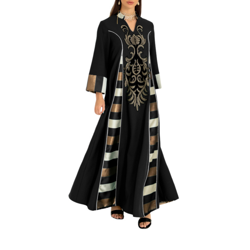 Women Islamic Dubai Robe Muslim Embroidery Applique Maxi Kaftan Dress