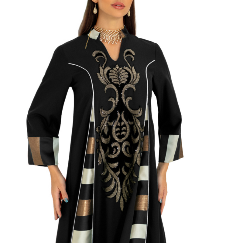 Women Islamic Dubai Robe Muslim Embroidery Applique Maxi Kaftan Dress