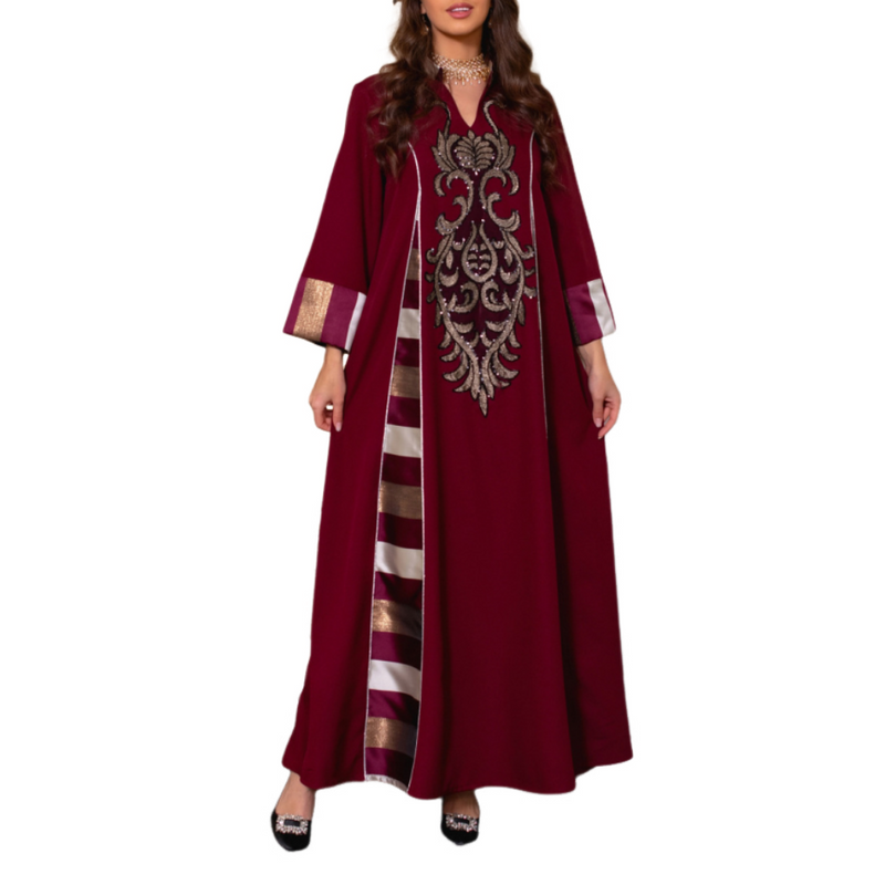 Women Islamic Dubai Robe Muslim Embroidery Applique Maxi Kaftan Dress