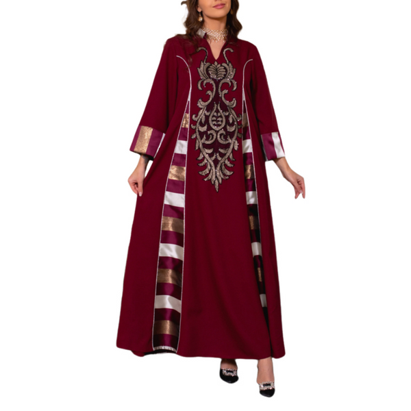 Women Islamic Dubai Robe Muslim Embroidery Applique Maxi Kaftan Dress