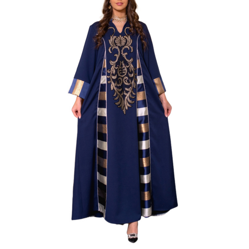 Women Islamic Dubai Robe Muslim Embroidery Applique Maxi Kaftan Dress