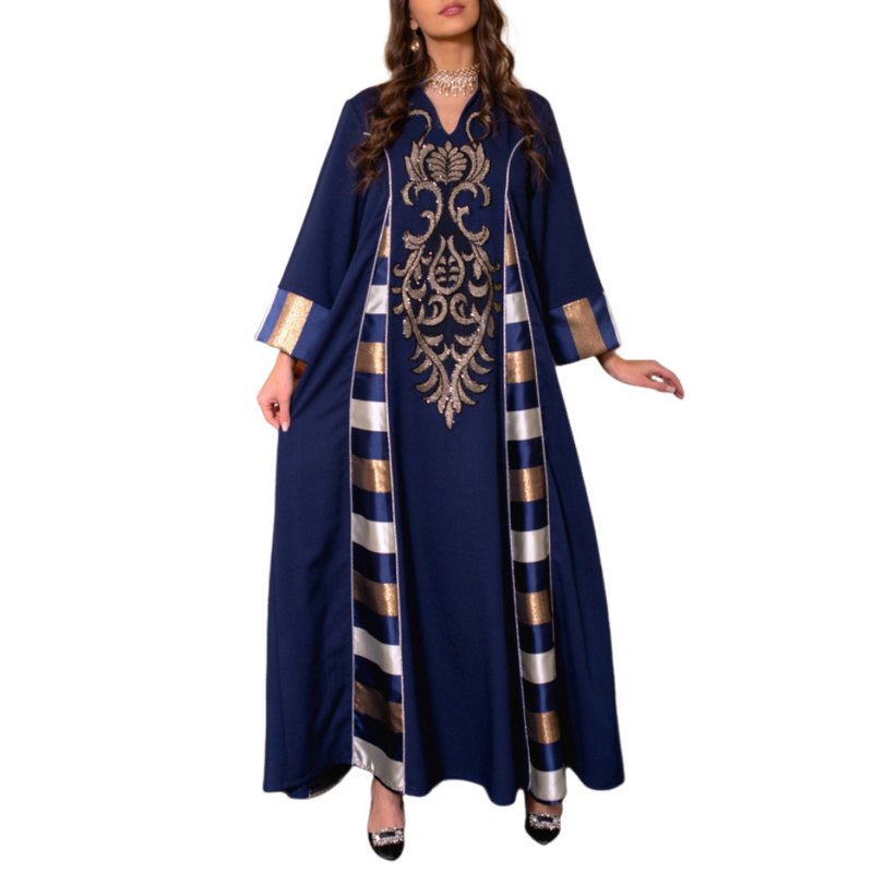 Women Islamic Dubai Robe Muslim Embroidery Applique Maxi Kaftan Dress