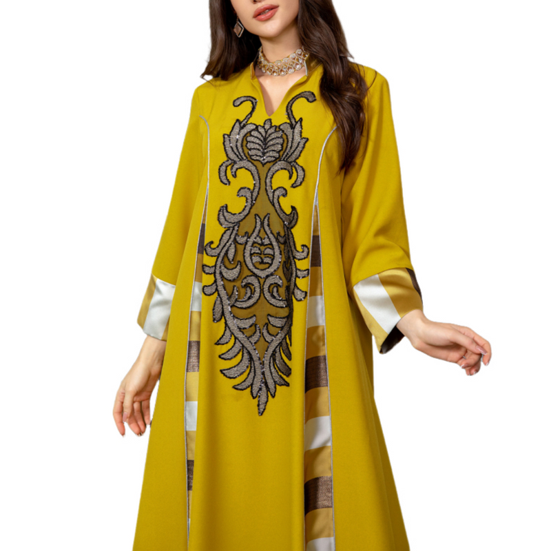 Women Islamic Dubai Robe Muslim Embroidery Applique Maxi Kaftan Dress