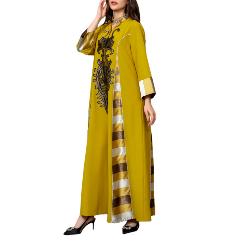 Women Islamic Dubai Robe Muslim Embroidery Applique Maxi Kaftan Dress