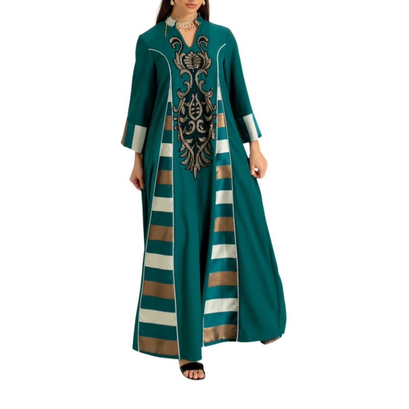 Women Islamic Dubai Robe Muslim Embroidery Applique Maxi Kaftan Dress