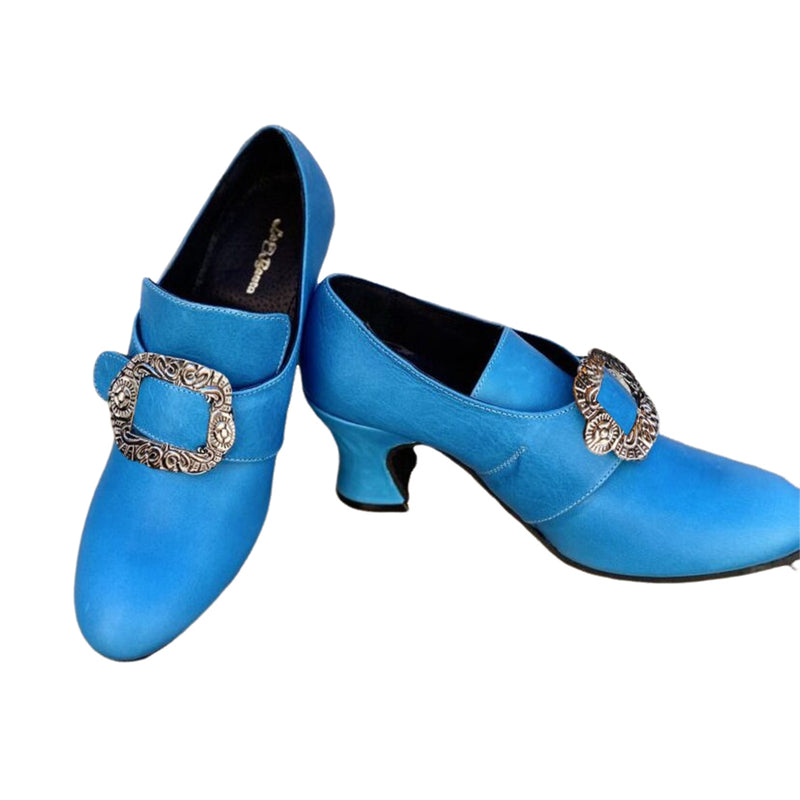 Women Loafers Mid Heel Shoes with Metal Buckle Embellishments