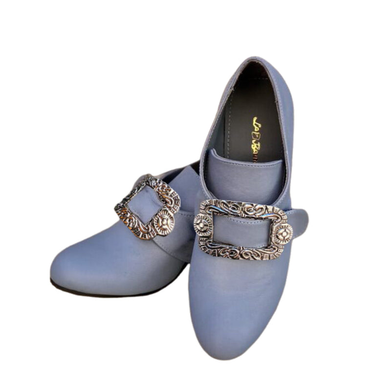 Women Loafers Mid Heel Shoes with Metal Buckle Embellishments