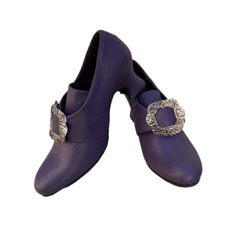 Women Loafers Mid Heel Shoes with Metal Buckle Embellishments