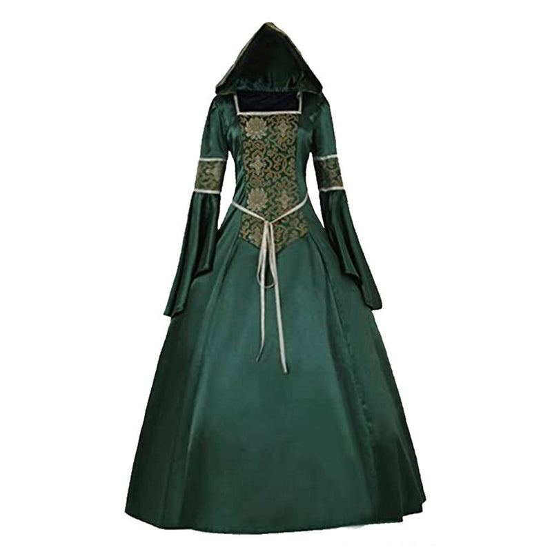 Women Medieval Gothic Witch Vampire Hooded Dress Fancy Costume