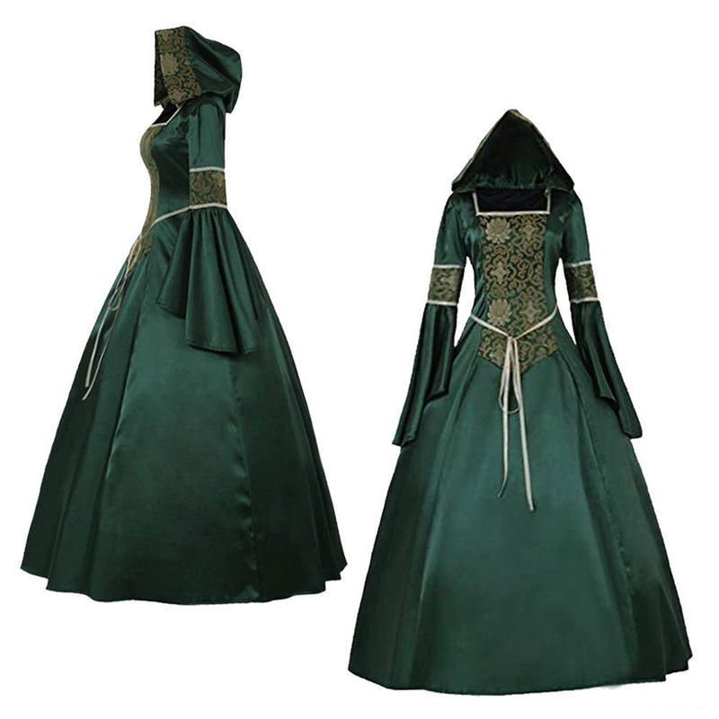 Women Medieval Gothic Witch Vampire Hooded Dress Fancy Costume