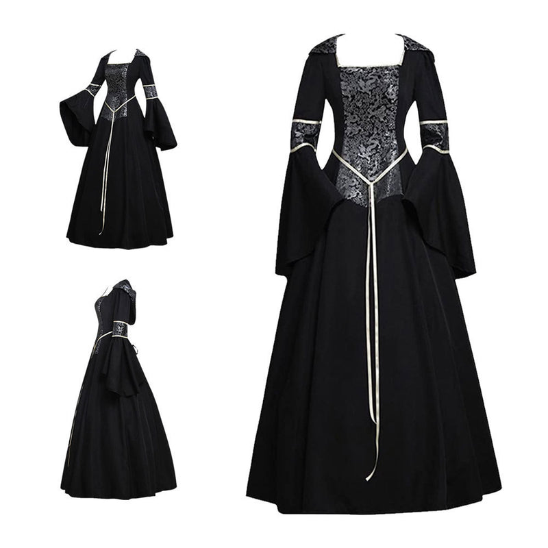 Women Medieval Gothic Witch Vampire Hooded Dress Fancy Costume