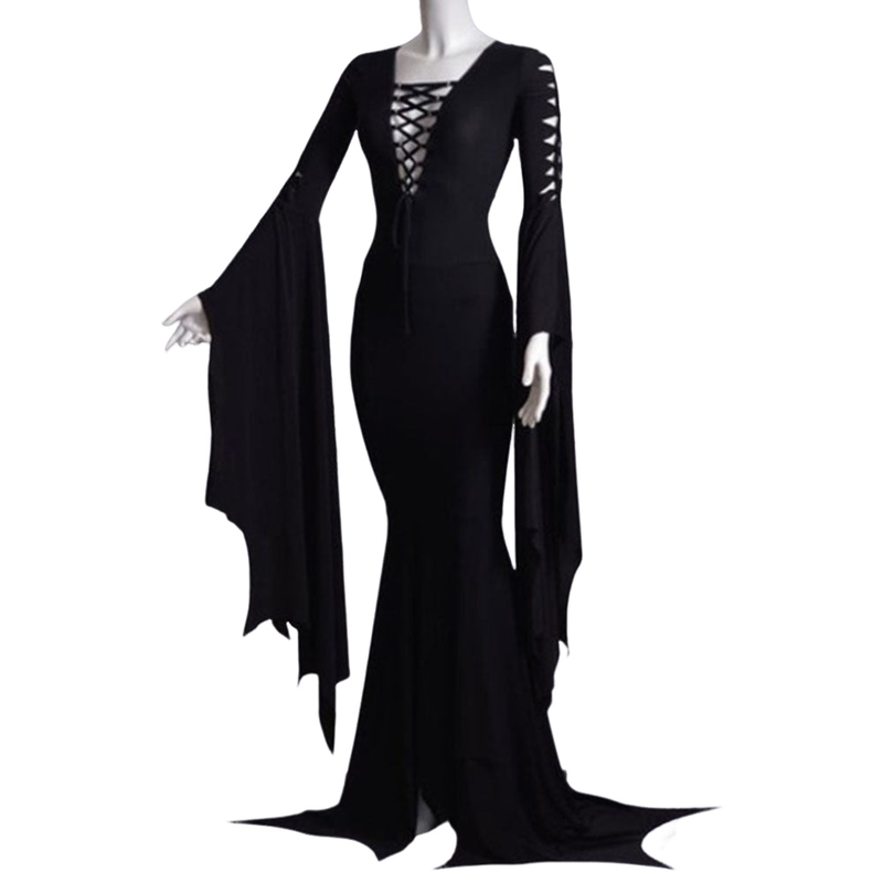 Women Morticia Floor Length Gothic Witch Mermaid Bnadage Dress