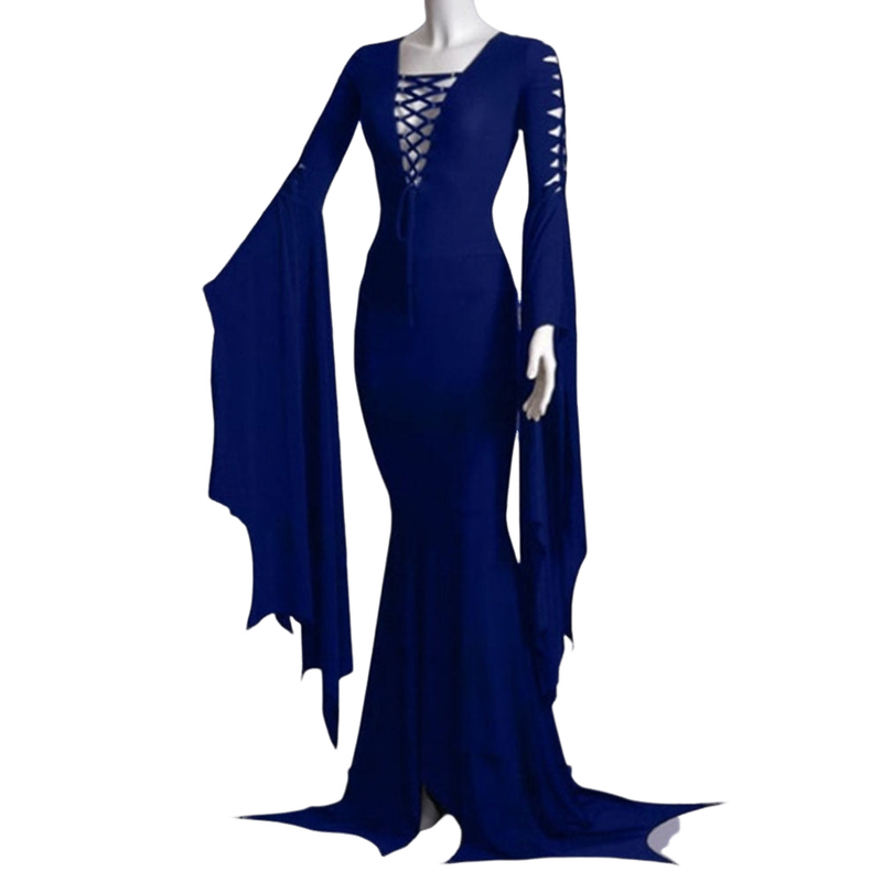 Women Morticia Floor Length Gothic Witch Mermaid Bnadage Dress