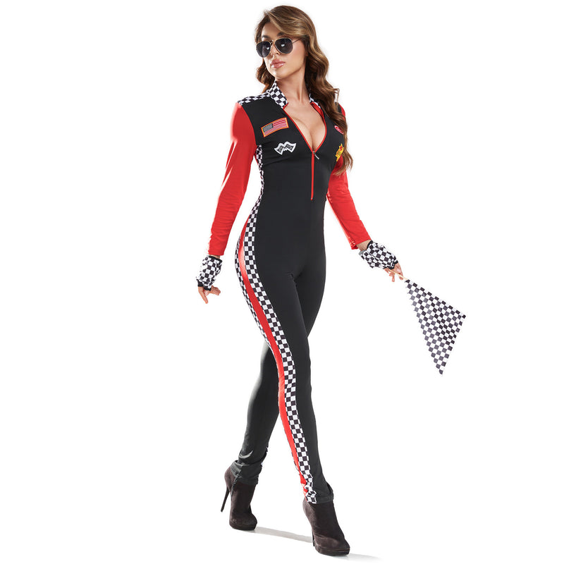 Women Racing Suit Cheerleader Cospaly Jumpsuit Motorcycle Uniform