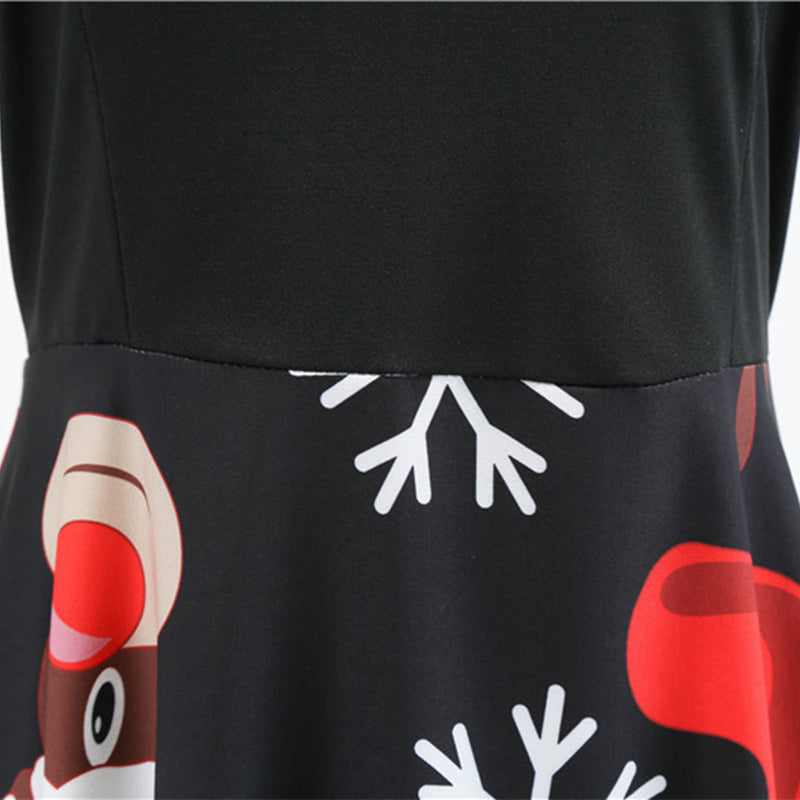 Women Retro Round Neck Long Sleeve Christmas Printed Dress