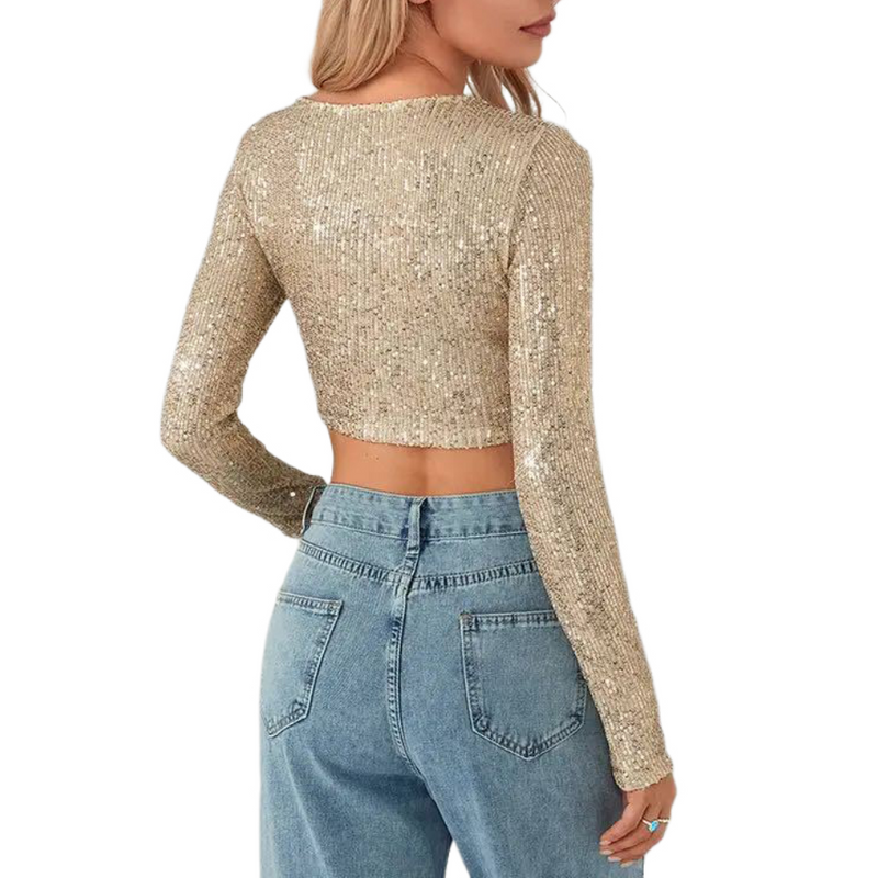 Women Sequin Tops for Women Crewneck Fashion Sparkly Sequin Crop Tee