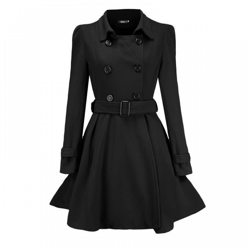 Women Winter Wool Trench Notch Dress Lapel Double Breasted Coat