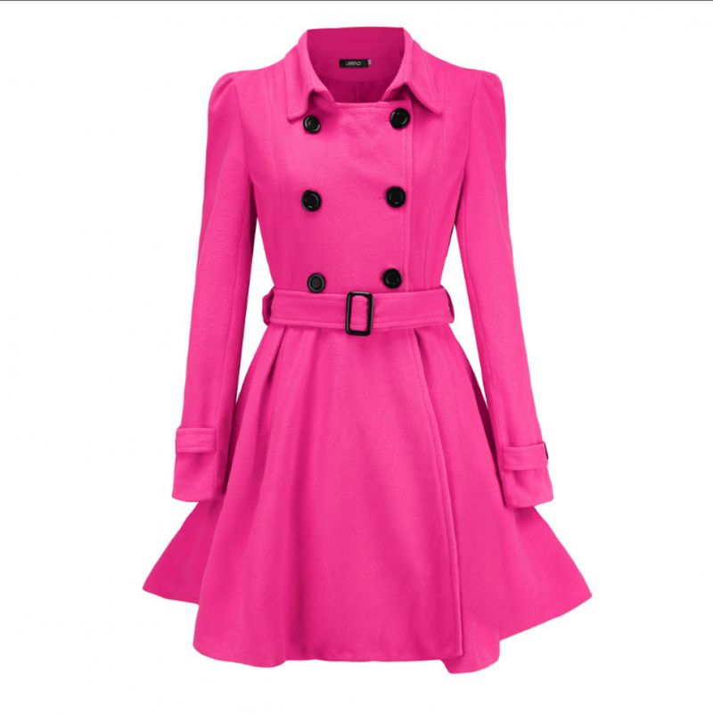 Women Winter Wool Trench Notch Dress Lapel Double Breasted Coat