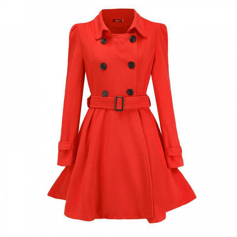 Women Winter Wool Trench Notch Dress Lapel Double Breasted Coat