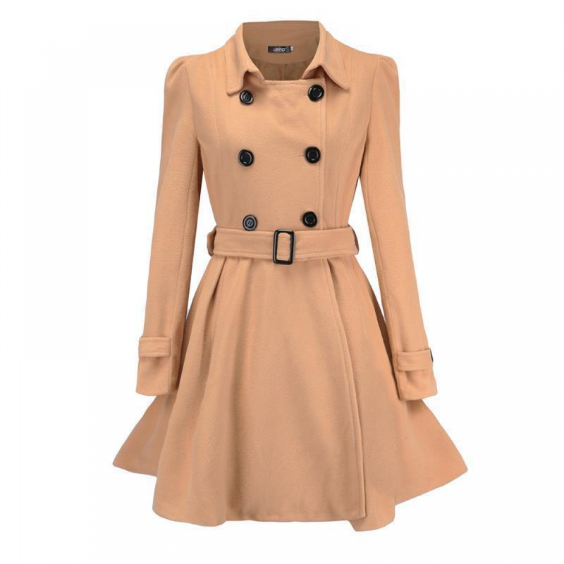 Women Winter Wool Trench Notch Dress Lapel Double Breasted Coat