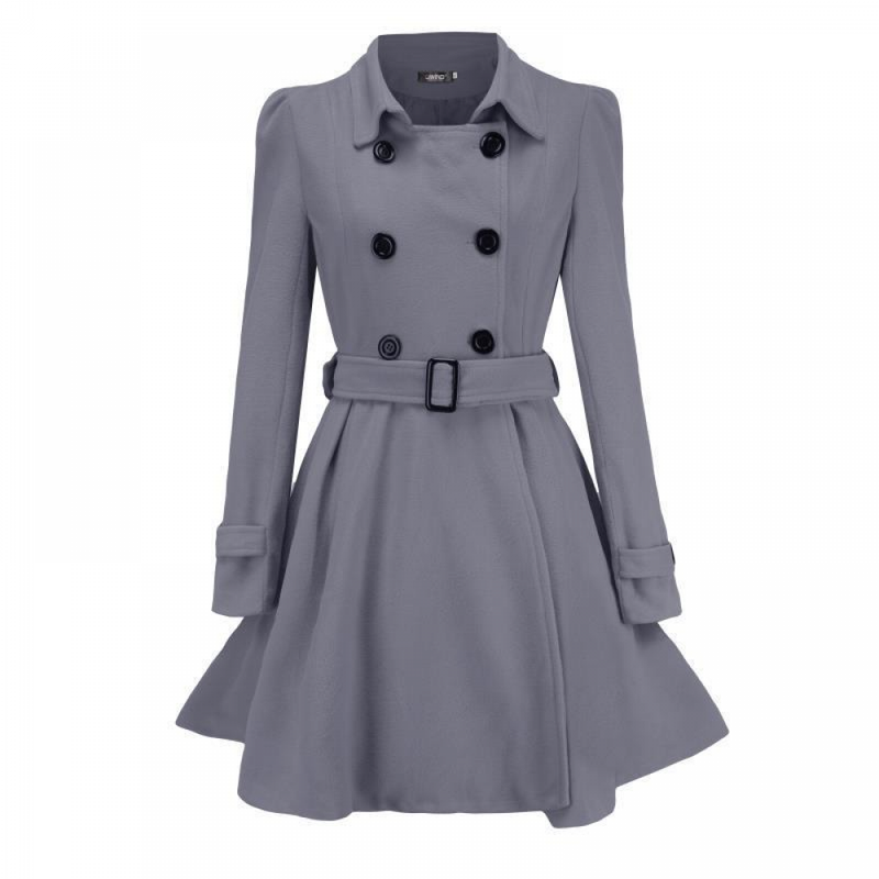 Women Winter Wool Trench Notch Dress Lapel Double Breasted Coat