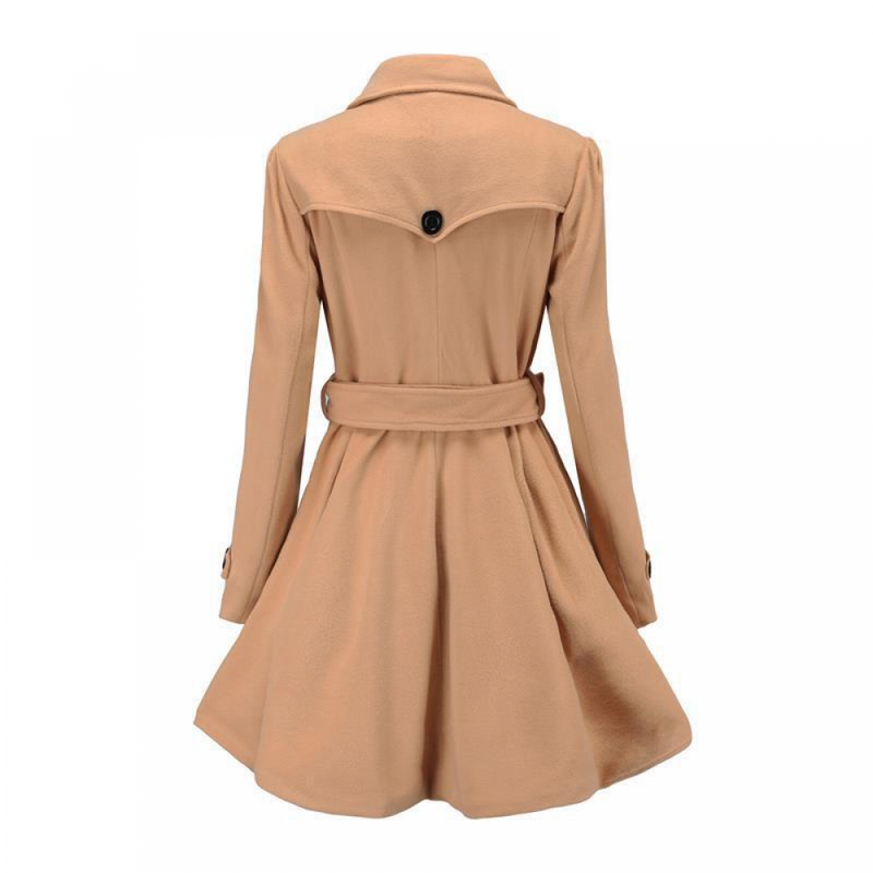 Women Winter Wool Trench Notch Dress Lapel Double Breasted Coat