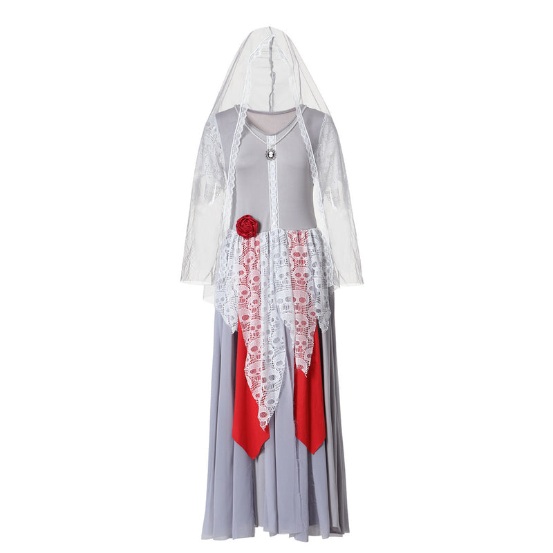 Women’s Ghost Bride Zombie Long Dress Halloween Costume Set