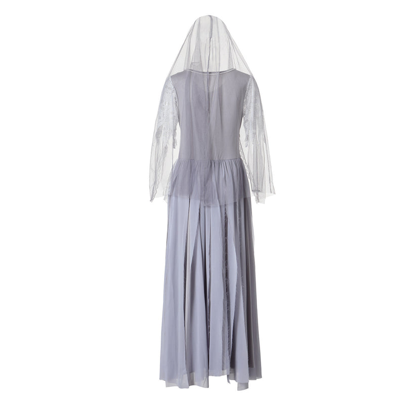 Women’s Ghost Bride Zombie Long Dress Halloween Costume Set