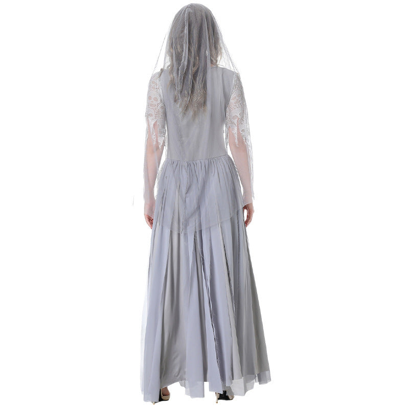 Women’s Ghost Bride Zombie Long Dress Halloween Costume Set