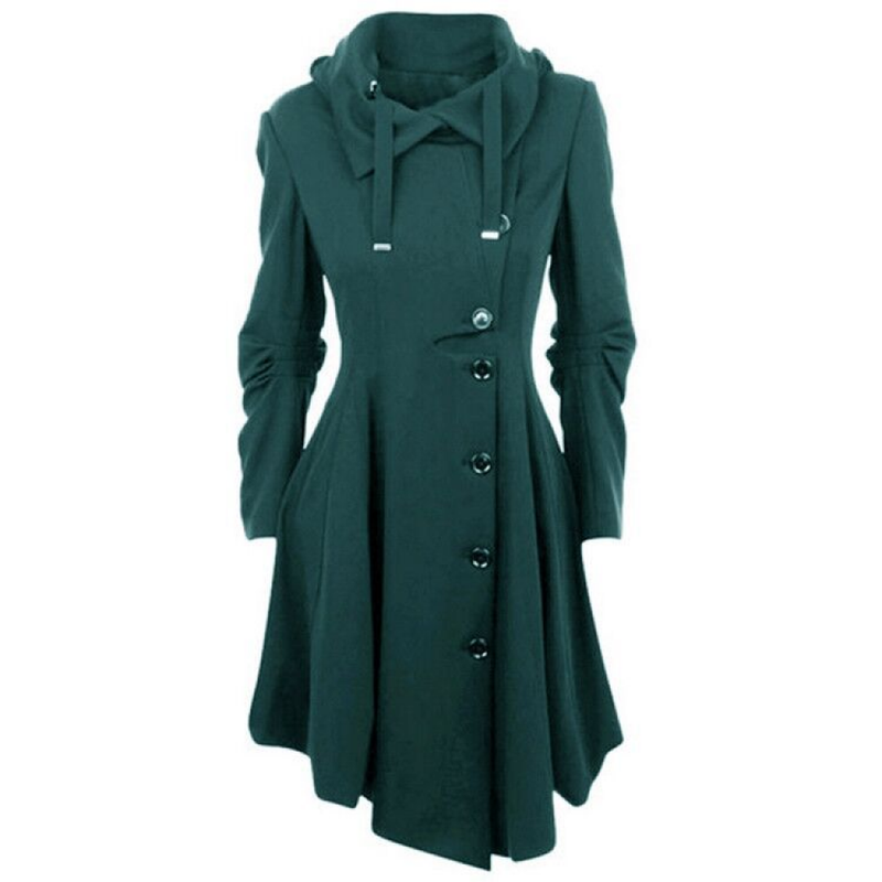 Wool Autumn Trench Goth Lapel Peacoat Outwear Thick Hood Jacket