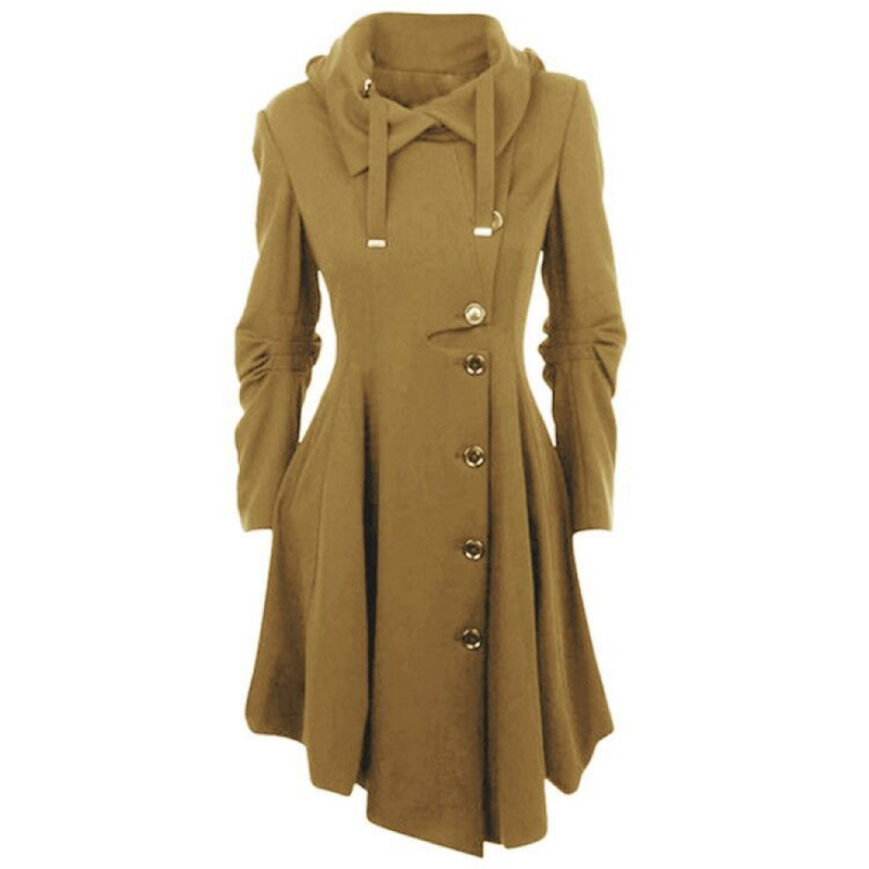 Wool Autumn Trench Goth Lapel Peacoat Outwear Thick Hood Jacket