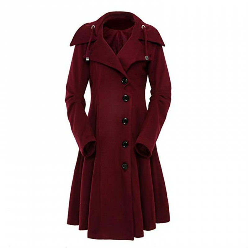 Wool Autumn Trench Goth Lapel Peacoat Outwear Thick Hood Jacket