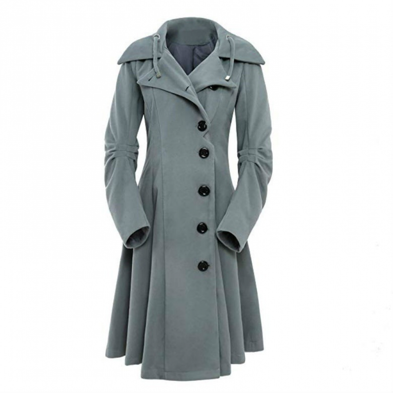 Wool Autumn Trench Goth Lapel Peacoat Outwear Thick Hood Jacket